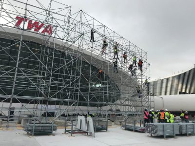 TWA scaff build out front huge